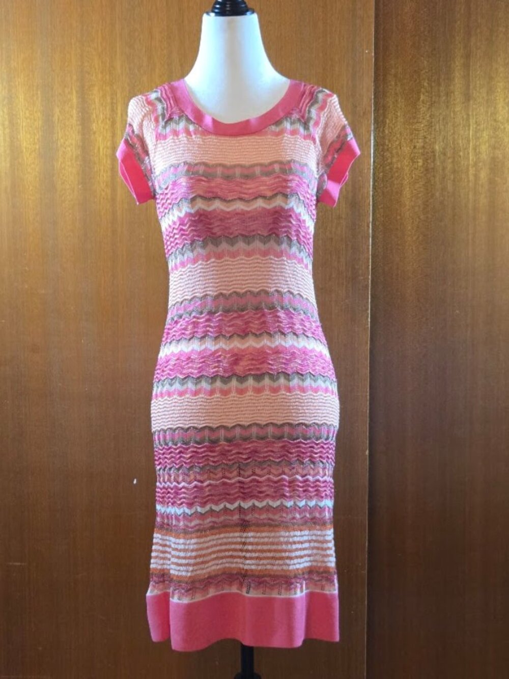 Laundry by Shelli Segal Pink Chevron Metallic Knit Sheath Dress - Size XS